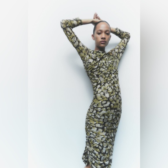 ZARA GREEN PRINTED TULLE DRESS - Picture 6 of 7